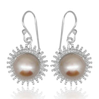 Cargar imagen en el visor de la galería, Perle groß Sonne Perlen Ohrringe 925er Sterling Silber Perlenohrringe ca. 18 mm schillernd - chic-net.de
