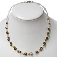 Cargar imagen en el visor de la galería, Perlen Halskette Kristallperlen braun 43,5cm Schmuckdraht - chic-net.de
