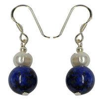 Load image into Gallery viewer, Perlen-Ohrringe, Blau und Weiß, aus Lapis, 925er Sterlingsilber-Bügel, ca.18mmØ - chic-net.de
