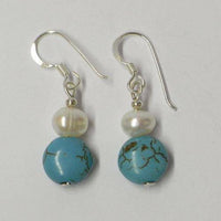 Load image into Gallery viewer, Perlen-Ohrringe, Türkis und Weiß, 925er Sterlingsilber-Bügel, ca.20mmØ - chic-net.de
