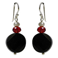 Load image into Gallery viewer, Perlenohrringe, Schwarz, Rot und Weiß, aus Onyx, 925er Sterlingsilber-Bügel, 12mmØ - chic-net.de
