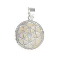 Cargar imagen en el visor de la galería, Perlmutt Anhänger 925 Sterlingsilber rund Blume Baum des Lebens Muschel Silber - chic-net.de
