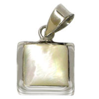 Cargar imagen en el visor de la galería, Perlmutt Anhänger quadratisch Damenanhänger 925er Sterlingsilber weiß Rand glänzend - chic-net.de
