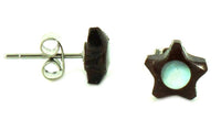 Cargar imagen en el visor de la galería, Perlmutt Kokosnuss Stern 8 mm Holz Ohrstecker weiß Edelstahl Stift dunkelbraun Holzohrstecker - chic-net.de
