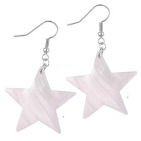Cargar imagen en el visor de la galería, Perlmutt Muschel Ohrringe 33 mm Stern fünfzackig Edelstahl nickelfrei weiß schillernd - chic-net.de
