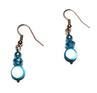 Cargar imagen en el visor de la galería, Perlmutt Perlen Glasperlen Ohrringe Ohrhänger Edelstahl Damen Glitzer Schmuck Muschel türkis - chic-net.de
