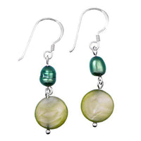 Cargar imagen en el visor de la galería, Perlmuttohrringe 25 mm Perle Perlmutt grün Scheibe 925er Sterling Silber Ohrringe Schmuck - chic-net.de

