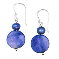 Cargar imagen en el visor de la galería, Perlmuttohrringe blau 25 mm Perle Perlmutt Scheibe 925er Sterling Silber Ohrringe Schmuck - chic-net.de
