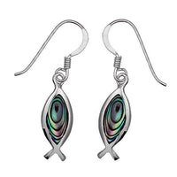 Cargar imagen en el visor de la galería, Perlmuttohrringe Fisch Abalone bunt 20 mm 925er Sterling Silber Ohrringe Paua - chic-net.de
