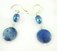 Cargar imagen en el visor de la galería, Perlmuttohrringe metallic blau Perle Perlmutt Scheibe rund 925er Sterlingsilber Ohrringe Schmuck - chic-net.de
