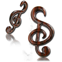 Cargar imagen en el visor de la galería, Piercing Narra Holz Notenschlüssel braun gemasert Musik Plug Ohrstecker Expander - chic-net.de
