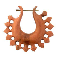 Load image into Gallery viewer, Pin-Ohrring, brauner, sonnenförmiger Pin-Ohrring, handgeschnitzt aus Sawoholz, 35mm - chic-net.de
