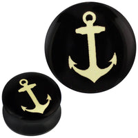 Cargar imagen en el visor de la galería, Plug Acryl beiger Anker schwarz glänzend Piercing Ohrschmuck - chic-net.de
