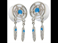 Cargar imagen en el visor de la galería, Plug Acryl Brass silbern Traumfänger türkis weiß Anhänger Piercing - chic-net.de
