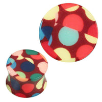 Cargar imagen en el visor de la galería, Plug Acryl braun bunte Kreise gerade Schnittmuster Piercing Ohrschmuck - chic-net.de
