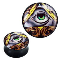 Cargar imagen en el visor de la galería, Plug Acryl Dreieck Auge grün Rahmen Schnörkel Wimpern Piercing Ohrschmuck - chic-net.de
