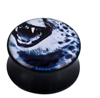 Cargar imagen en el visor de la galería, Plug Acryl Maul weißer Jaguar Fauchen Piercing Ohrschmuck - chic-net.de
