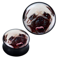Cargar imagen en el visor de la galería, Plug Acryl Mops Gesicht Foto schwarz Piercing Ohrschmuck - chic-net.de
