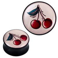 Load image into Gallery viewer, Plug Acryl rot grün Kirschen Paar schwarz Piercing Ohrschmuck - chic-net.de
