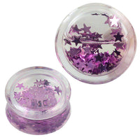 Load image into Gallery viewer, Plug Acryl transparent lila mini Sterne Flüssigkeit  Piercing Ohrschmuck - chic-net.de
