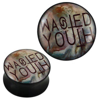 Load image into Gallery viewer, Plug Acryl Wasted Youth umgedrehtes Kreuz braun bunt Piercing Ohrschmuck - chic-net.de
