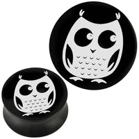 Load image into Gallery viewer, Plug Acryl weiße Eule blickt seitlich schwarz Piercing Ohrschmuck - chic-net.de

