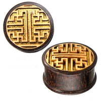 Load image into Gallery viewer, Plug Holz braun Tamarinde Maserung Linien Muster golden Jackfrucht Inlay Piercing - chic-net.de
