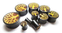 Load image into Gallery viewer, Plug Holz Jackfrucht Sonoholz ocker dunkel braun Baum des Lebens Gravur Piercing - chic-net.de
