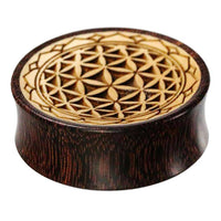 Load image into Gallery viewer, Plug Holz Tamarinde Krokodilholz Blume des Lebens Zacken Rand - chic-net.de
