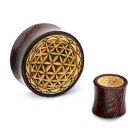 Load image into Gallery viewer, Plug Holz Tamarinde Krokodilholz Blume des Lebens Zacken Rand - chic-net.de
