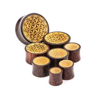 Load image into Gallery viewer, Plug Holz Tamarinde Krokodilholz Blume des Lebens Zacken Rand - chic-net.de
