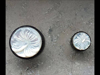 Cargar imagen en el visor de la galería, Plug Horn Perlmutt Hibiskus Blüte weiß double flared - chic-net.de
