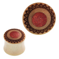 Cargar imagen en el visor de la galería, Plug Krokodilholz rot crushed Stein Inlay Blume Gravur double flared Handarbeit - chic-net.de
