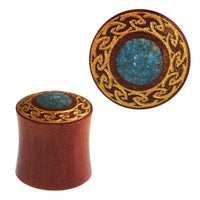 Cargar imagen en el visor de la galería, Plug Sawoholz Wellenrand crushed Türkis Stein golden double flared Handarbeit - chic-net.de
