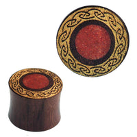 Cargar imagen en el visor de la galería, Plug Sonoholz crushed roter Stein Inlay Kranz golden double flared Handarbeit - chic-net.de
