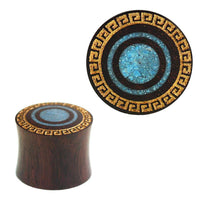 Load image into Gallery viewer, Plug Sonoholz Doppelkreis crushed Türkis golden Muster double flared Handarbeit - chic-net.de
