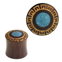 Load image into Gallery viewer, Plug Sonoholz golden Blume crushed Türkis Stein Inlay double flared Handarbeit - chic-net.de
