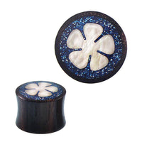 Load image into Gallery viewer, Plug Sonoholz Resin Glitzer Inlay blau Perlmutt Blume Tunnel Tribal Expander - chic-net.de
