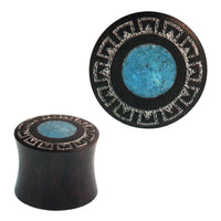 Load image into Gallery viewer, Plug Sonoholz silbern Blume crushed Türkis Stein Inlay double flared Handarbeit - chic-net.de
