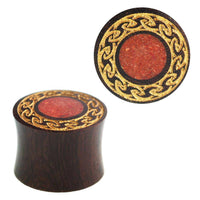 Load image into Gallery viewer, Plug Sonoholz Wellenrand crushed roter Stein golden double flared Handarbeit - chic-net.de
