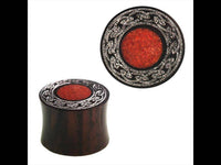 Cargar imagen en el visor de la galería, Plug Sonoholz Wellenrand crushed roter Stein silbern double flared Handarbeit - chic-net.de
