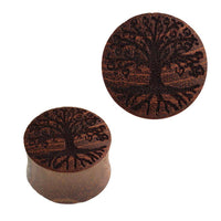 Cargar imagen en el visor de la galería, Plug Teakholz Baum des Lebens double flared braun - chic-net.de
