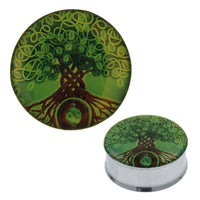 Load image into Gallery viewer, Plug Tunnel Baum des Lebens Yin Yang grün Edelstahl Acryl Expander Piercing Chirurgenstahl - chic-net.de
