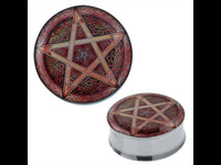 Load image into Gallery viewer, Plug Tunnel Pentagramm Muster beige Edelstahl Acryl Expander Piercing Chirurgenstahl - chic-net.de
