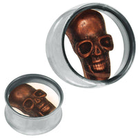 Cargar imagen en el visor de la galería, Plug Tunnel silbern Edelstahl kupferfarben Metall Skull Acryl transparent Piercing - chic-net.de
