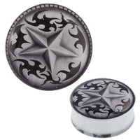 Load image into Gallery viewer, Plug Tunnel Stern Tribals grau Edelstahl Acryl Expander Piercing Chirurgenstahl - chic-net.de
