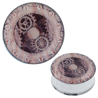 Load image into Gallery viewer, Plug Tunnel Zahnräder beige Zeichen Edelstahl Acryl Expander Piercing Chirurgenstahl - chic-net.de
