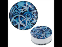 Load image into Gallery viewer, Plug Tunnel Zahnräder blau Edelstahl Acryl Expander Piercing Chirurgenstahl - chic-net.de
