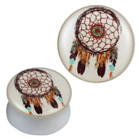 Load image into Gallery viewer, Plug weiß Acryl Traumfänger braun türkis orange Piercing Ohrschmuck - chic-net.de
