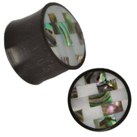 Load image into Gallery viewer, Plug weiß bunt Horn Rechtecke Linien Paua Abalone Perlmutt Tribal schwarz Expander - chic-net.de
